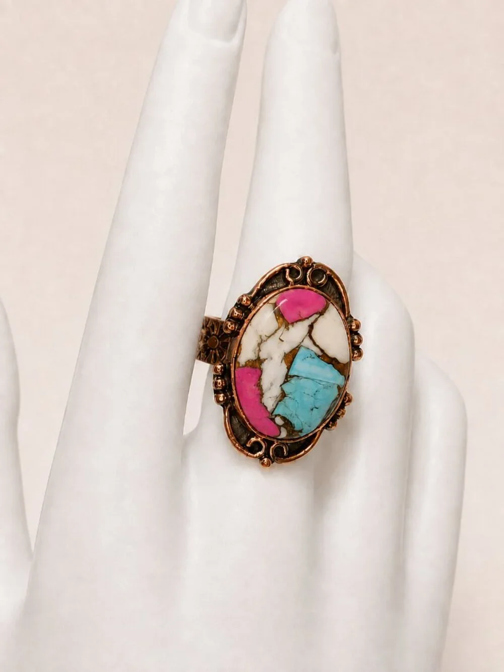 Cotton Candy Turquoise Adjustable Statement Ring R-1